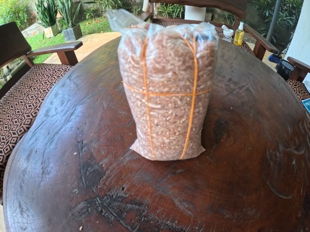Bag of pink rice used to dry a saltwater-damaged phone in southern Sri Lanka