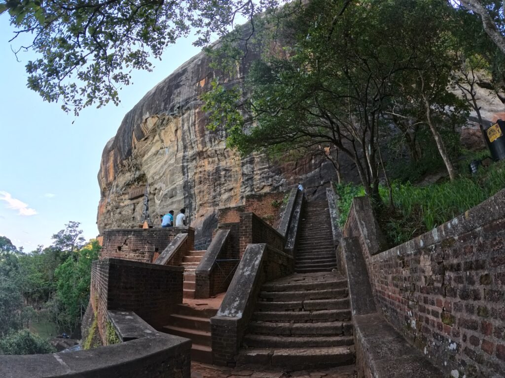 Stone stairway leading up Sigiriya Rock in Sri Lanka